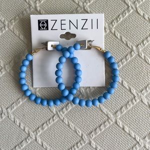 Blue Beaded Hoop Earrings